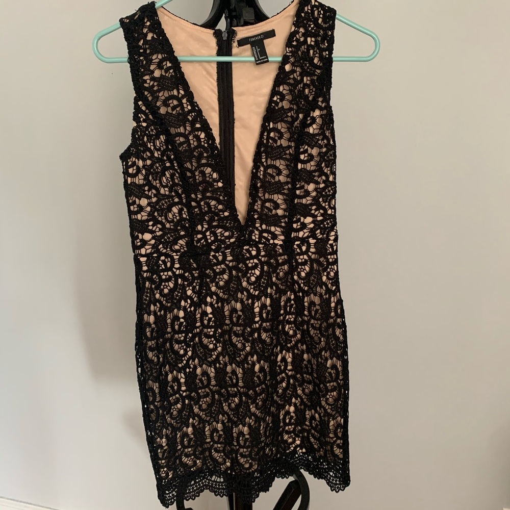 Forever 21 Black Lace Dress w Deep V Neckline